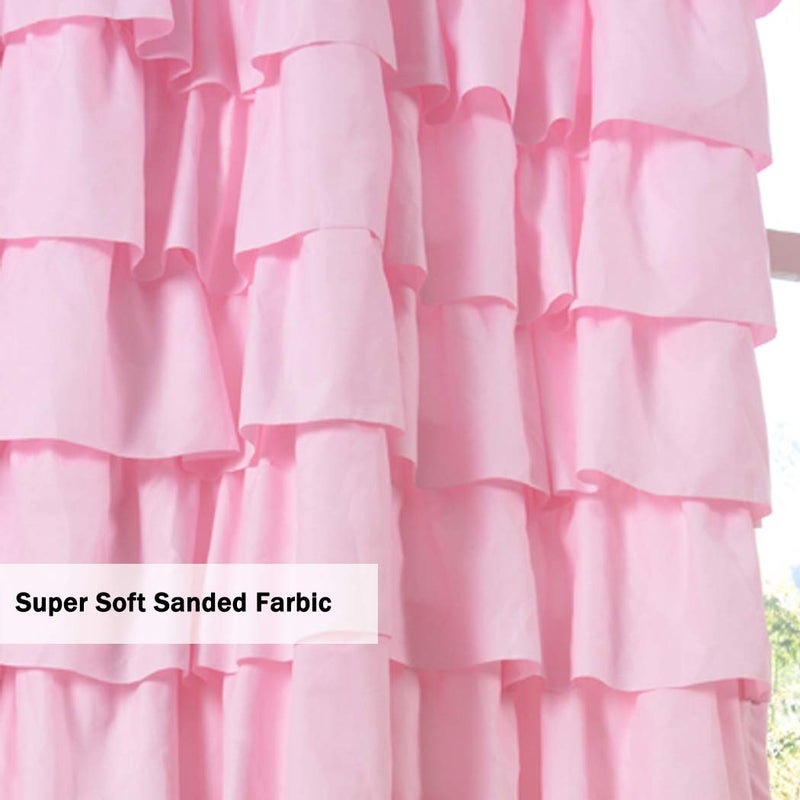 Kotile Pink Ruffle Curtain 63 Inch Length for Girls Bedroom Shabby Chic Gypsy Layered Ruffled Curtain Panel, Rod Pocket Privacy Light Filtering Ruffle Window Curtain 1 Panel, W52 x L63 Inch - Image 4